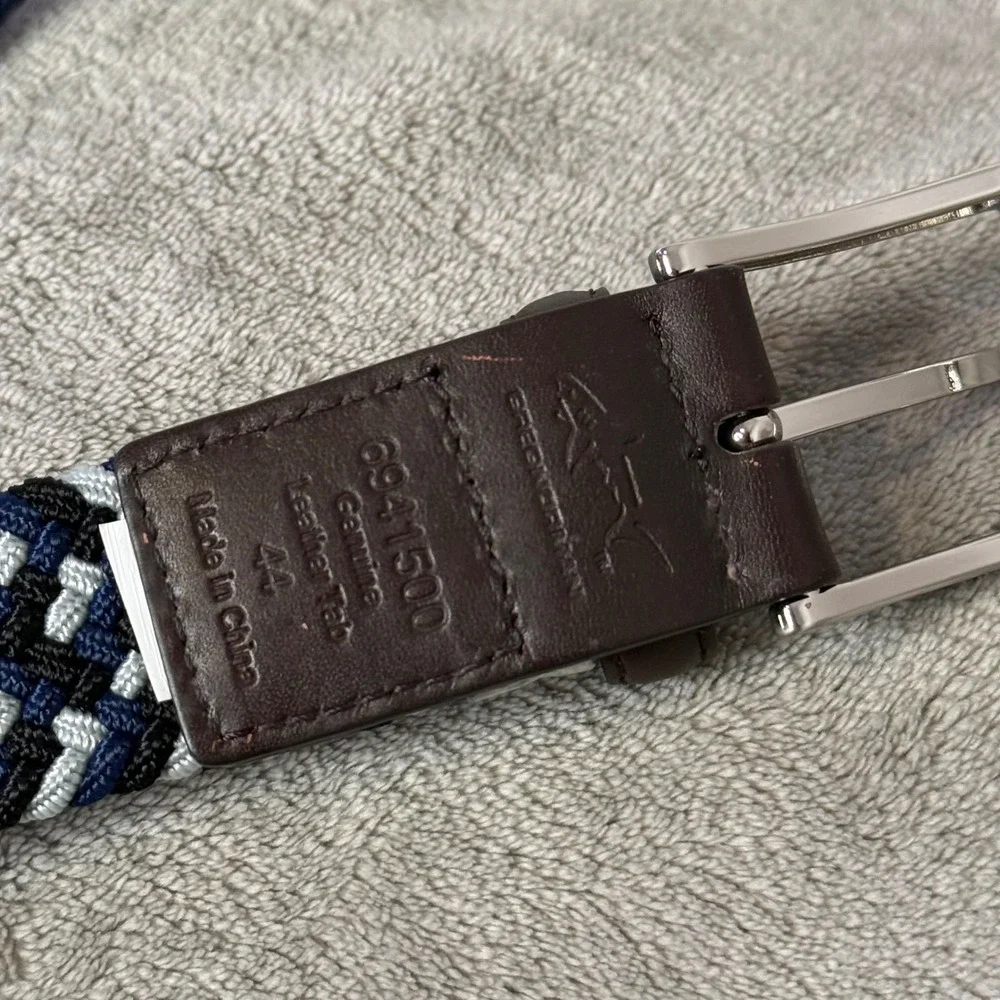 Greg Norman Braided Stretch Belt Mens 44 Navy Blue White Woven Preppy Nautical